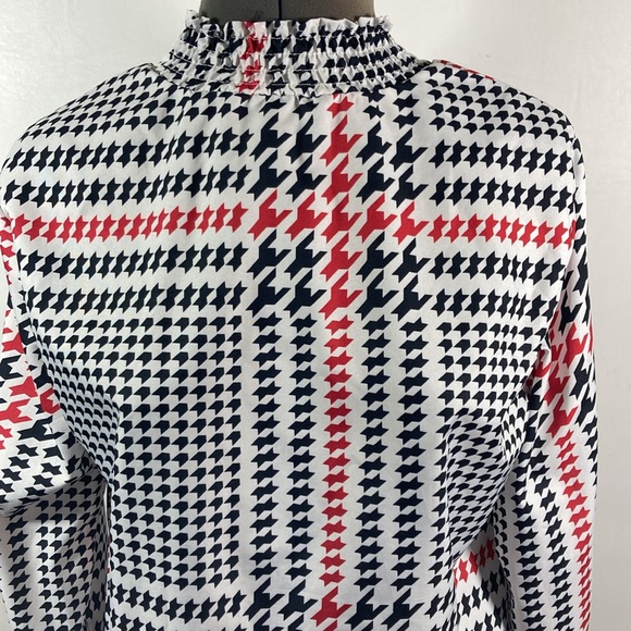 Black Red White Top/Blouse High Elastic Neck Long Sleeves Women Size Large - Picture 2 of 9